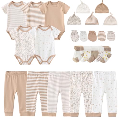 Image of MAMIMAKA Newborn Layette Gift Set Bodysuits Pants for Baby Girl and Boy 24 Piece 100% Cotton Essentials and Accessories