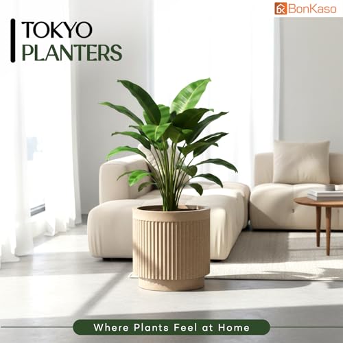 Image of Bonkaso 10 Inch Tokyo Plant Pot for Indoor & Outdoor Use | Lightweight Durable Polymer Flower Pot Gamla | UV & Weather Resistant Planter for Living Room, Balcony, Terrace & Garden (Beige)