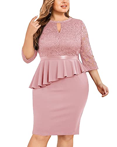 Image of Miusol Women's Plus Size Lace Keyhole Neckline Peplum Bodycon Vintage Cocktail Party Dress