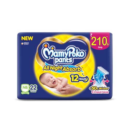 Image of MamyPoko Pants All Night Absorb Baby Diapers, New Born /X-Small (NB /XS), 22 Count, Upto 5kg