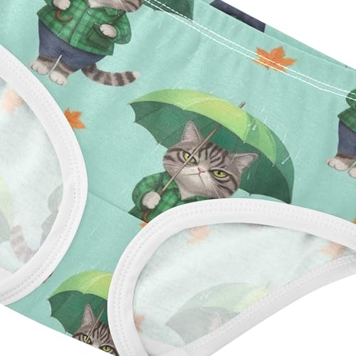 Cute Tabby Cat Green Plaid Leaves Panties for Girl Toddlers Underwear Floral Cotton Fun Print Briefs Undies Kids 2t4