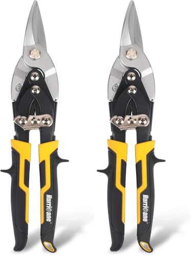 Image of HURRICANE 10 Inch Aviation Tin Snips, Cr-Mo Aviation Snips for Cutting Metal Sheet, Heavy Duty Sheet Metal Cutter Shear, Straight Cut, High Leverage Aviation Snip, Up to 40% Labor Saving (Pack of 2)