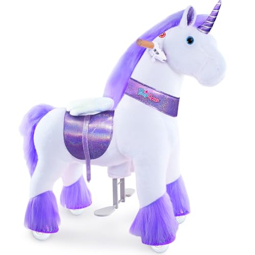 Image of PonyCycle Ride on Unicorn Toy (with Brake / 36 inch Height /Size 4 for Age 4-8) Toddler Purple Horse Ride on Toys for Kids Ride on Horse Plush Ux406