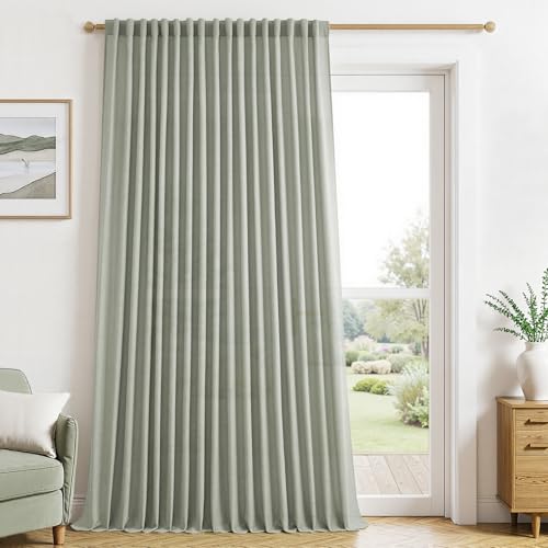 MRTREES 1 Pezzo Tenda Lino per Camera da Letto Finestra Grande Porta Interni 300x240 cm Verde Salvia Tende Semitrasparenti con Passanti Nascosti per Soggiorno Moderne Salotto Casa
