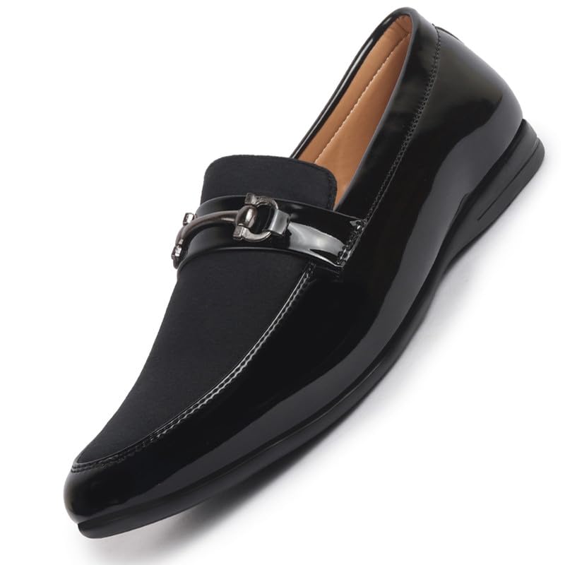 fausto Men's Patent Leather Velvet Horsebit Classic Formal Buckle Loafer Shoes-picture-58