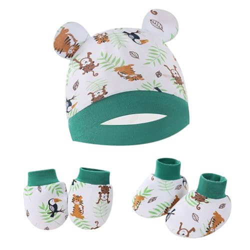 Newborns Baby Hat and Gloves Set with Foot for Infant Boys Girls 0-6 Months Soft Fetal Caps Cotton Gloves Socks