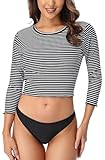ATTRACO Womens Swim Shirt Long Sleeve Rash Guard Tankinis Set Bathing Swimsuit M