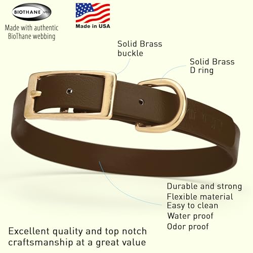 Image of Viper Biothane Heavy Duty Waterproof Dog Collar Strong Coated Nylon Webbing w /Solid Brass Hardware Odor-Proof Easy to Clean High Performance Fits Small Medium or Large Dogs, Dark Chocolate Brown