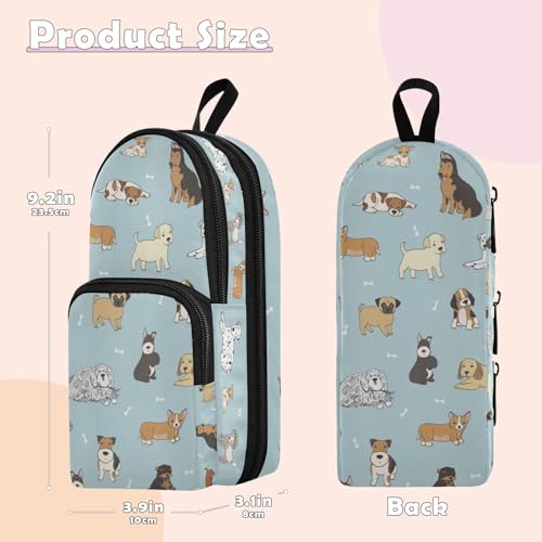 Image of ZAZYXTJ Cute Puppy Dog Standing Large Capacity Pencil Case 3 Compartment Pen Pouch Storage Canvas Makeup Bag for School Office Teen Girl Boy Men Women