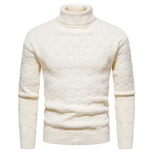 Men's Turtleneck Sweaters Waffle Knitted Pullover Sweaters Long Sleeve Sweater Fall Winter Warm Knitwear