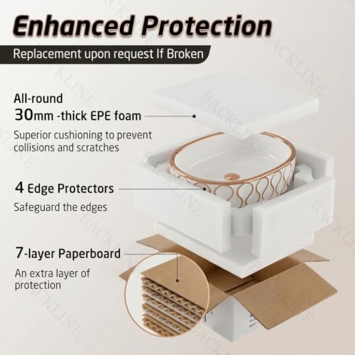 Image of Backline 20x13x5.5 Inches Table Top Wash basin | Basin for Bathroom | Countertop Bathroom Basin For Restaurant /Dining Hall /Living Room /Home (Rosegold White)(5 Years Glaze Warranty)