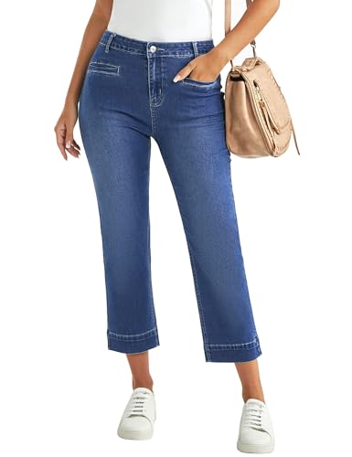 Image of Vetinee Womens Straight Leg Jeans Plus Size Jeans Classic Medium Blue Size XX-Large Fits UK 24-26