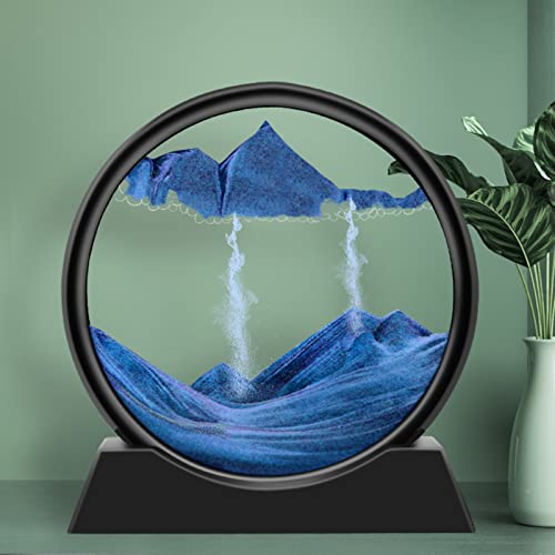Moving Sand Art Picture - 3D Dynamic Sands Art Round Glass Deep Sea Sandscape (with Syringes) Natural Sand Painting Artistic Sandscape for Office Desktop Home Decor