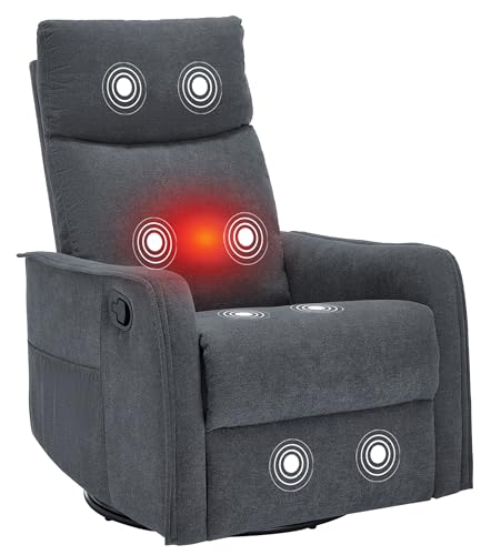 Image of PELUMY 360 Swivel Rocking Recliner Chair for Adults, Nursery Rocking Chair with Heat and Massage, Glider Reclining Chair for Small Space, Living Room, Bedroom (Dark Grey)