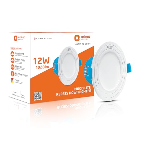 Image of Orient Electric Moonlite 12W LED Ceiling Light | 6500K, Cool White Light | Round Recessed Ceiling LED Light | Suited for 3 inch Junction Box | Pack of 20