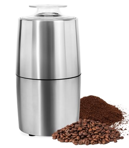 Electric Coffee Grinder - Stainless Steel Coffee Bean and Spice Grinder for Espresso, Latte, Herbs, Grains - One-Touch Operation, 200W Motor