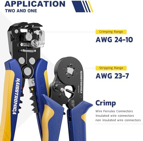 haisstronica Ferrule Crimping Tool Kit, AWG 24-10 Automatic Wire Stripper with AWG 23-7 Wire Crimper For Ferrule Connectors