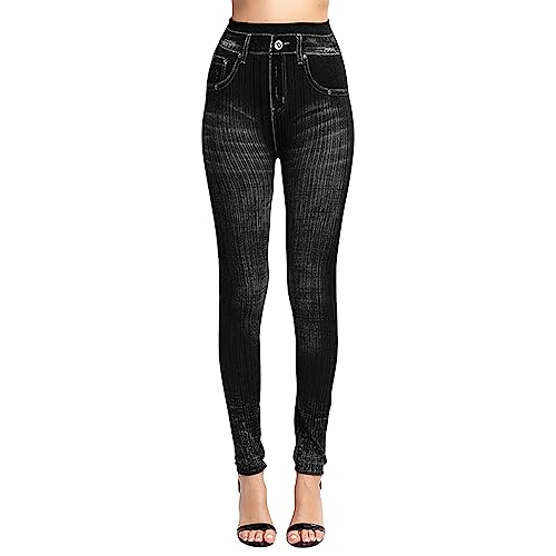 LAEMILIA Leggings Femme Imitant Jeans Jeggings Femme Taille Haute Elastique Pantalon Faux Denim Leggings Imprimé Pant Chic Mode Yoga Gym Sport pour Adultes...
