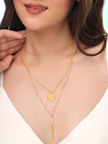 Image of Yellow Chimes Multi Layered Choker Necklace for Women | Fashion Gold Plated Chain Necklace | Multilayered Chain Necklace for Women | Western Necklace for Girls Birthday Anniversary Gift for Women Wife