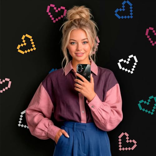 Coque iPhone 15 Pro Noir cœurs rétro étui protecteur élégant
