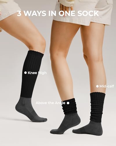 Image of FITRELL Slouch Socks for Women, 3 Pairs Soft Cotton Knee High Scrunch Tube Boot Socks
