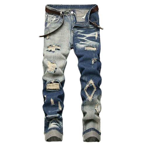 Men's Retro Jeans Straight Leg Pants Ripped Casual Trousers Men Street Denim Pants3