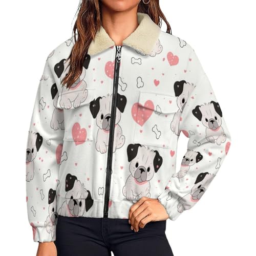 Manteau polaire femme hiver blanc à imprimé chiot mignon en grande taille