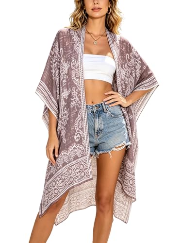 Image of Breezy Lane Women's Kimono Cardigan Summer Swimsuit Coverups Beach Cover Up with Floral Print for Vacation