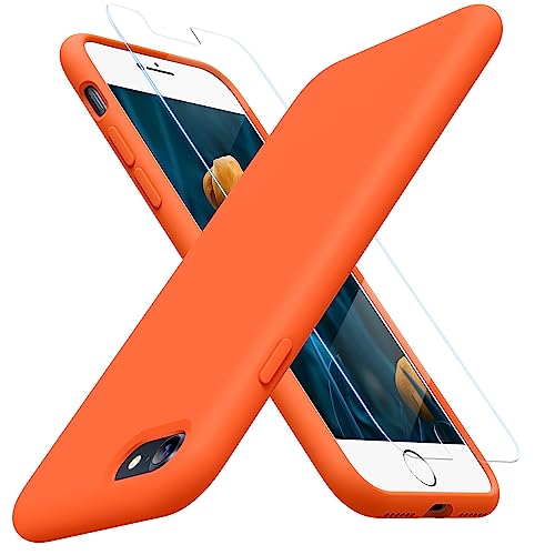 Miracase Ultra Slim Designed for iPhone SE 2022(3rd Gen)/iPhone SE 2020(2nd Gen)/iPhone 7/iPhone 8 Case with Screen Protector, Multi-Color Silicone Shockproof Phone Case(Orange)