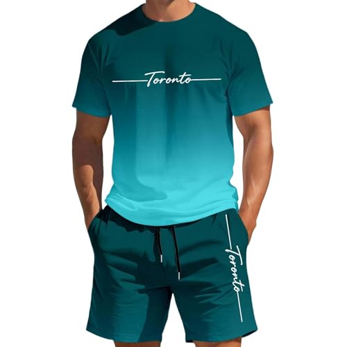 Ensemble homme t-shirt court dégradé et short vert foncé 5XL d'été