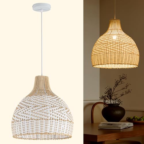 Shining gold Modern Boho Rattan Pendant Light Fixture Farmhouse Hand-Woven Bamboo Pendant Lighting...