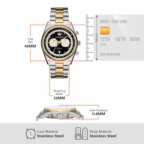 Image of Emporio Armani Men's Chronograph Watch, Silver and Gold Tone, 42 mm, Bracelet