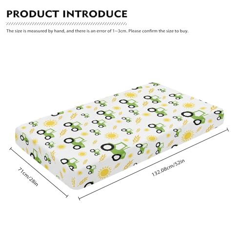 Image of Green Tractor Farm Fitted Crib Sheet Yellow Sun and Rice Crops Standard Crib Mattress Fitted Sheet Baby Toddler Bed Mattress Sheets for Boys Girls 28 inchx52 inch