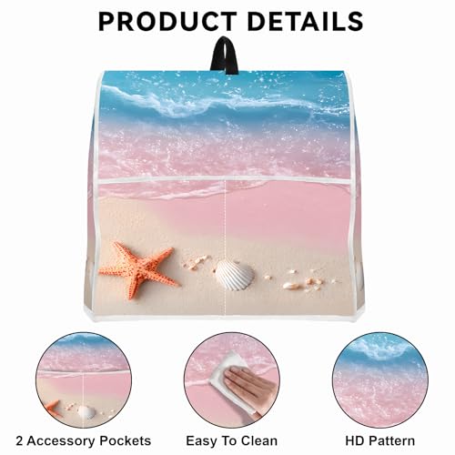 Image of Kitchen Dust Cover Compatible with 4.5 5 6 8 quart Stand Mixer, Kitchen Appliance Protective Covers with Top Handle and Pocket (Pink Coastal Shells, For All 6-8 qt Mixer)