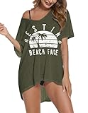Ekouaer Cache Maillot de Bain Femme Plage Chemise Été, Tunique Paréo Cover Up Blouse Col V Maillot De Bain Cache Maillots Et Sarongs Haut