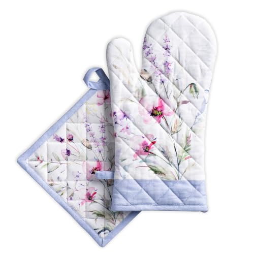 Maison d' Hermine 100% Cotton Oven Mitt & Pot Holder Set (7.5"x13" & 8"x8")