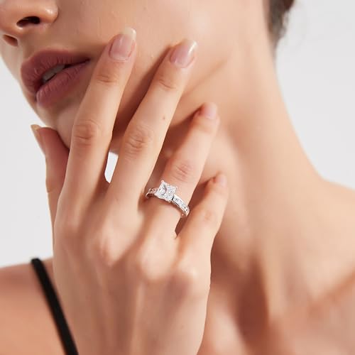THELANDA All Princess Cut Genuine Moissanite or Simulated Center 1.5CT Diamond Sterling Silver Classic Filigree Pattern Promise Engagement Ring4