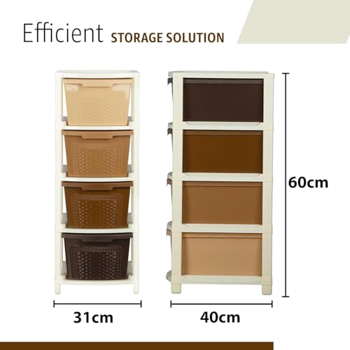 Image of Kuber Industries 4-Layer & 73 Ltr Plastic Drawer Storage Organiser | Modular Kitchen Cabinet & Toy Organizer For Kids Room | Multi Brown
