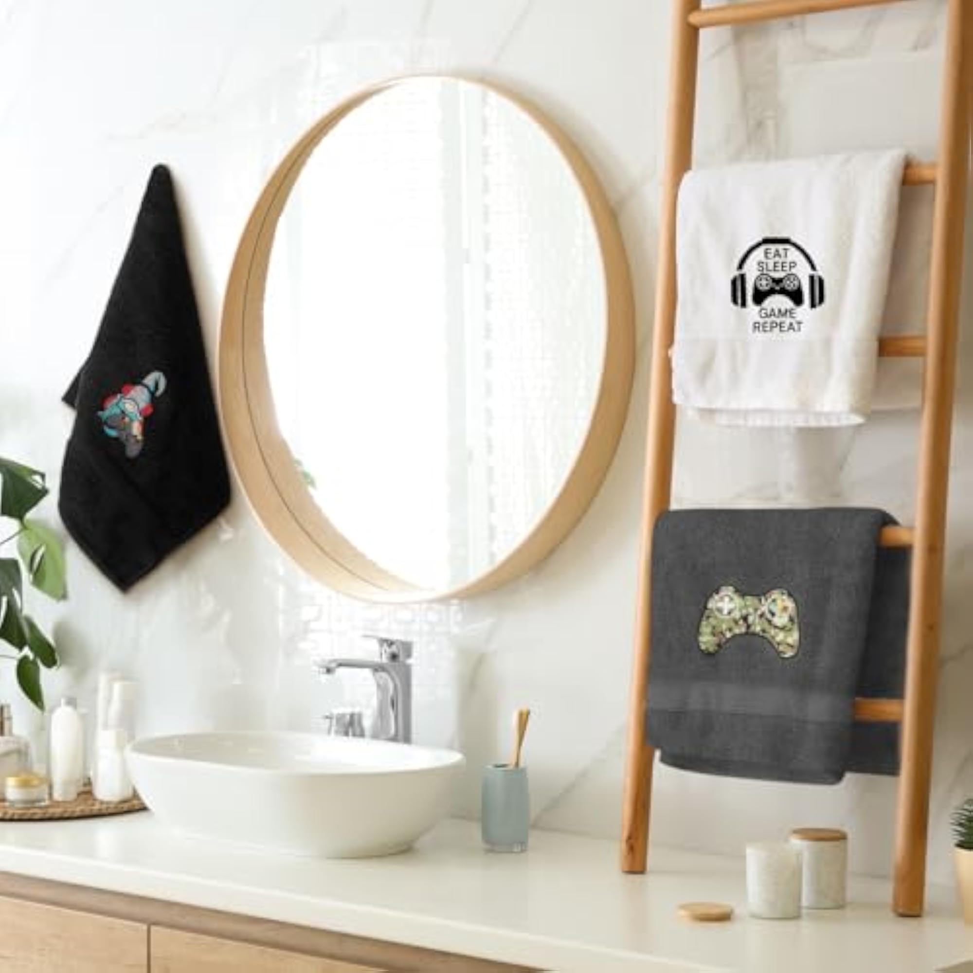 Gaming Hand Towels Set of 3, Embroidered Video Game Gnome