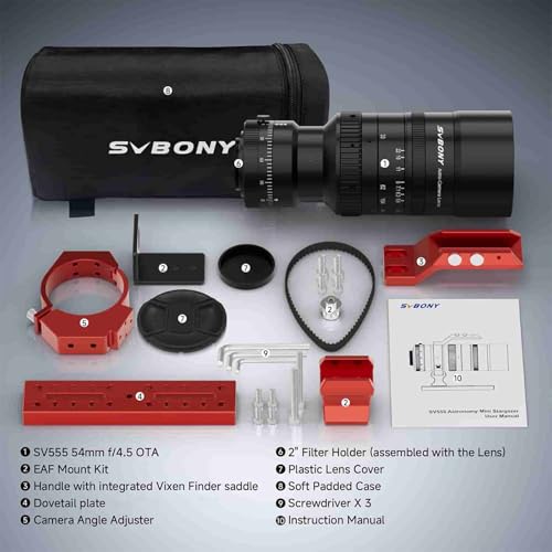 Image of SVBONY SV555 APO Telescope with SV226 Filter Drawer, Refractor 54mm Astrophotography SLR Camera Lens, Petzval Objective Structure, F4.5 to F22 Variable Aperture, for Deep Sky Photography