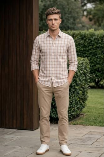 Image of Louis Philippe Men's Slim Fit Premium Cotton Easy Care, Soft Handfeel Full Sleeve Checks Casual Shirt