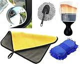 Car Cleaning Items Kit|Car Cleaning Cloth with Cleaning Brush Exteriror|Small Brush|Windshield Washer Fluid|Sponge|Sunshade|for Car, Motorbike, SUVs Car (Cloth+Small Duster Brush+Sponge+Mirror)