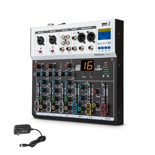 BEKBOES Professional Audio Mixer, 4 Channel, Input 48V Phantom Power