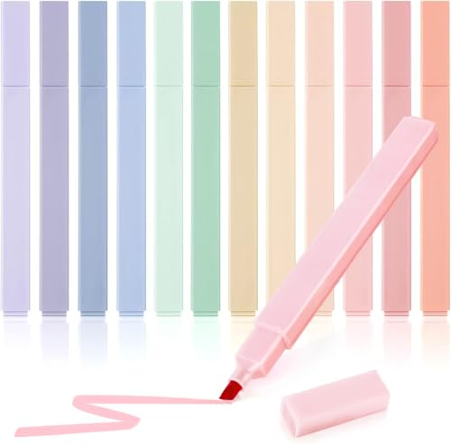 Pastel Highlighter 12 Pcs Highlighters Assorted Colors Chisel Tip No Bleed Quick Dry Aesthetic Cute Highlighter for Bible Notes School Supplies