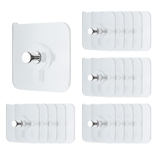 UIHRLM 20PCS Self Adhesive Picture Hooks, Transparent Waterproof Sticky Hooks No Nails Required, Heavy Duty Picture Hangers Hook on Smooth Surfaces for Hanging Frames Photos Poster Wall Art Decor