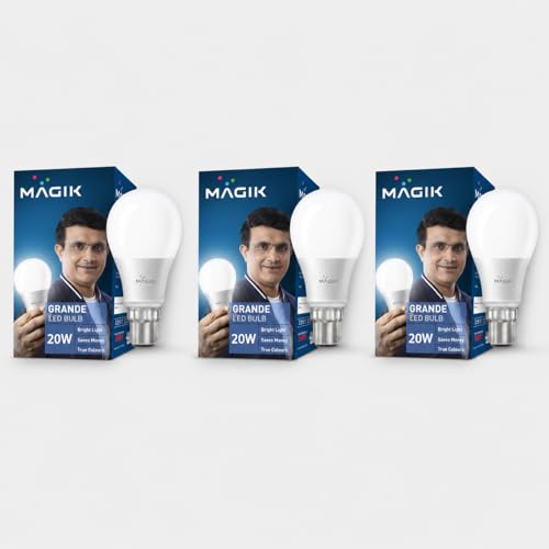 Image of MAGIK Grande 20W LED Bulb | Cool White (6500K) | B22 Base | High Brightness LED Lamp for Home & Office, Energy Efficient, Long Life with Wide Light Spread | Pack of 3