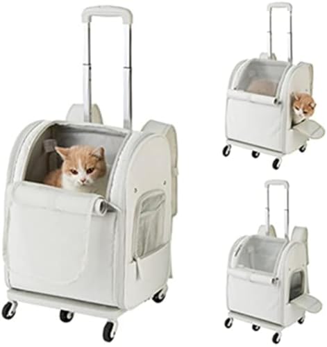 GRSMIS ペットキャリーバッグ リュック ペット キャスター付き 犬猫用 カート 折りたたみ可 省スペース ペット用 中型犬・大型犬対応 タイロッド マット 旅行 通院 アウトドア 通気性 お出かけバッグ 手提げ 飛び出し防止 お出かけに便利 (ホワイ