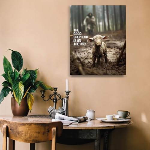 Image of GUN SUPPLIES OUTLET LLC Christian Canvas Wall Art Jesus Saving Lamb Picture Jesus Running Art Christian Wall Decor for Wall Decor Bedroom Decorations 12x16 inch