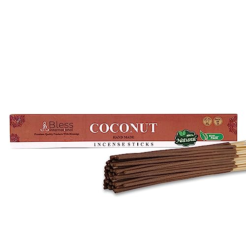 Bless International BLESSIIS142.25 Bless-Coconut-Incense-Sticks 100%-Natural-Handmade-Hand-Dipped-Incense-Sticks Organic-Chemicals-Free For-Purification-Relaxation-Positivity-Yoga-Meditation The-Best-Woods-Scent cover