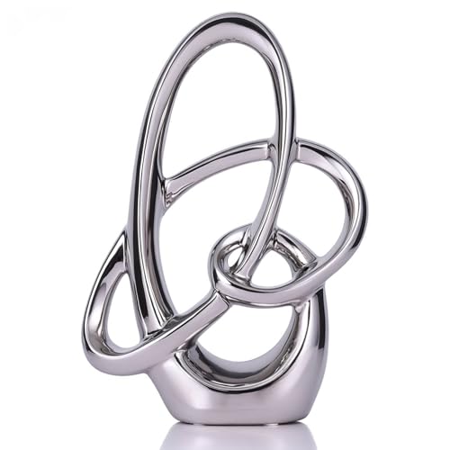 Estatua de Cerámica Plateada 28 cm – Escultura Decorativa Moderna Abstracta para Mesa, Estantería, Oficina o Salón – Figura de Arte para Centro de Mesa o Bodas